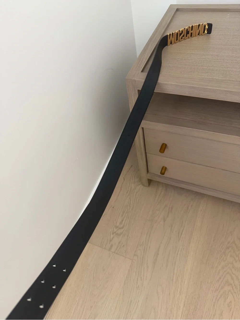Moschino Black Belt with Gold MOSCHINO Lettering